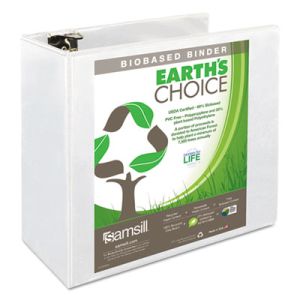 Samsill 18907 Earth's Choice Biobased Round Ring View Binder, 5" Cap, White