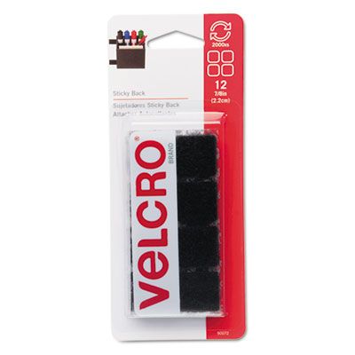 Velcro 90072 Sticky-Back Hook & Loop Square Fasteners on Strips, 7/8,  Black, 12 Sets/Pack - 90072