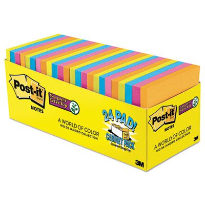 Post-it Notes Super Sticky 65424SSAUCP Pads in Rio de Janeiro Colors, 3 x  3, 70-Sheet, 24/Pack