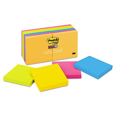 Post-it Notes Super Sticky 65412SSUC Pads in Rio de Janeiro Colors, 3 x 3,  90-Sheet, 12/Pack - 654-12SSUC