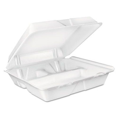 Dart 90HT3R Large Foam Carryout, Food Container, 3-Compartment, White,  9-2/5x9x3 - DCC 90HT3R