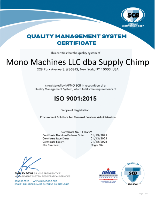 Supply Chimp Secures Quality Management System Certification for 2025